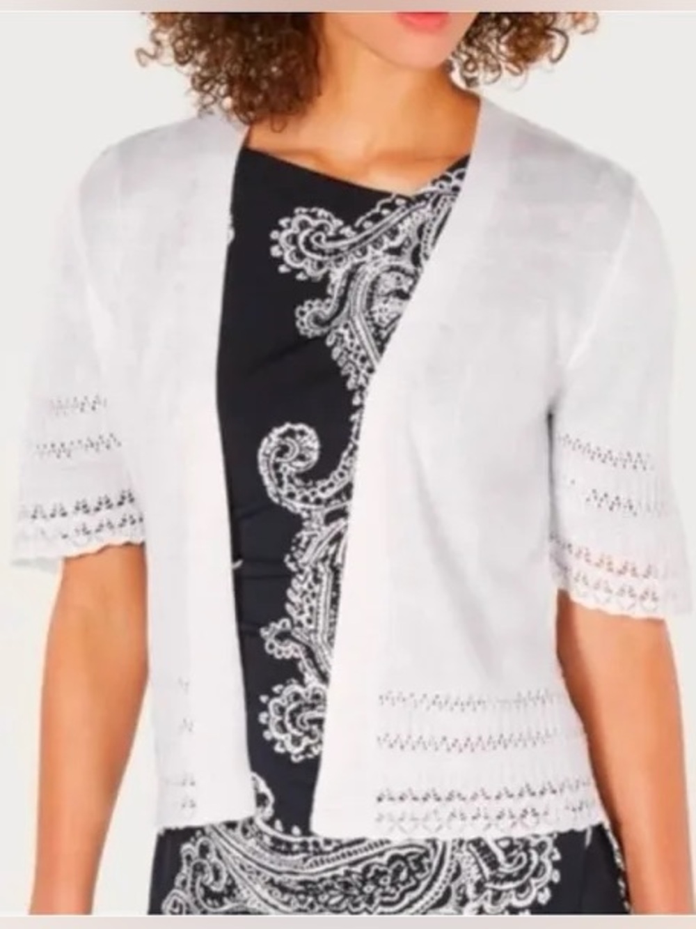 Robbie Bee:1X Lightweight White Open-Front Knit Women's Sweater